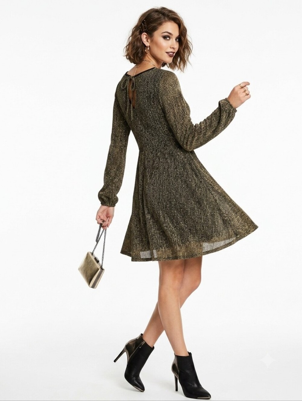 Xhilaration Gold Metallic Long Sleeve Mini Dress